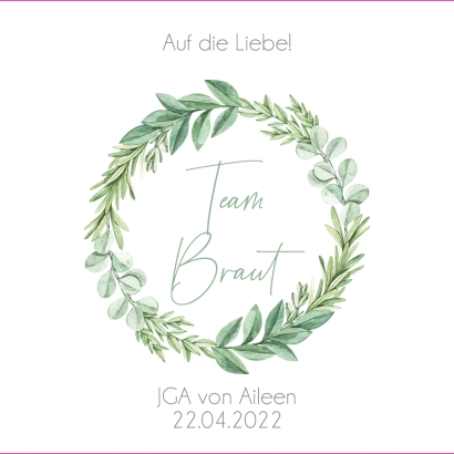 JGA I Hochzeit Banderole fr Prosecco Dosen Kranz grn