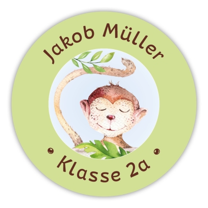 Schulaufkleber I Namensaufkleber fr die Schule Affe