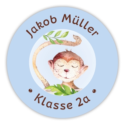 Schulaufkleber I Namensaufkleber fr die Schule Affe