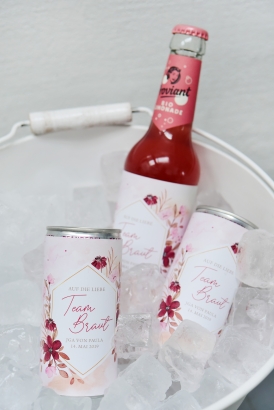 JGA I Hochzeit Banderole fr Prosecco Dosen flowers rose