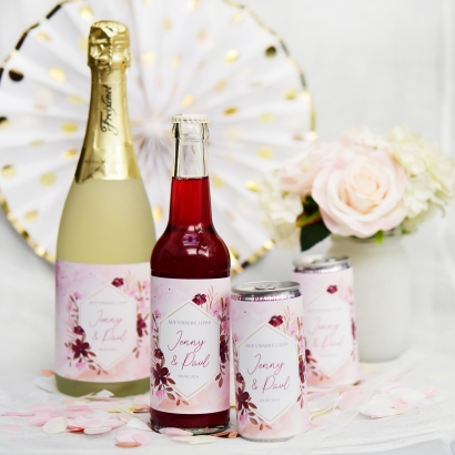 JGA I Hochzeit Banderole fr Prosecco Dosen flowers rose