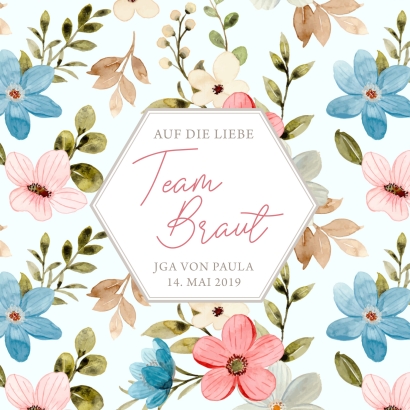 JGA I Hochzeit Banderole fr Prosecco Dosen flowers rosa-trkis