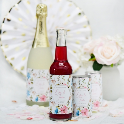 JGA I Hochzeit Banderole fr Prosecco Dosen flowers rosa-trkis