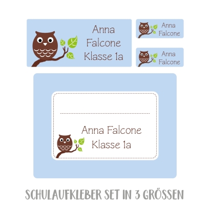 Namensaufkleber Set fr die Schule Eule