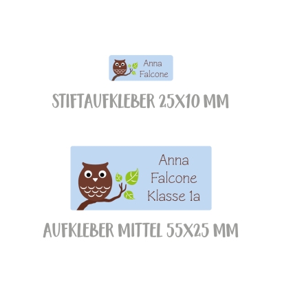Namensaufkleber Set fr die Schule Eule