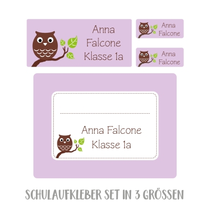 Namensaufkleber Set fr die Schule Eule