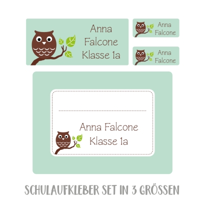 Namensaufkleber Set fr die Schule Eule