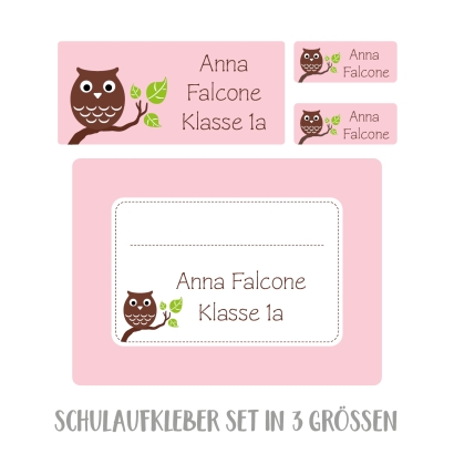 Namensaufkleber Set fr die Schule Eule