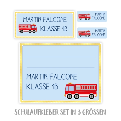Namensaufkleber Set fr die Schule Feuerwehrauto