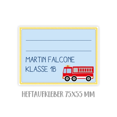 Namensaufkleber Set fr die Schule Feuerwehrauto