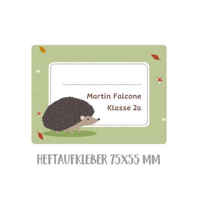 Namensaufkleber Set fr die Schule Igel