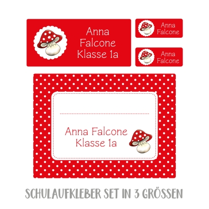 Namensaufkleber Set fr die Schule Fliegenpilz