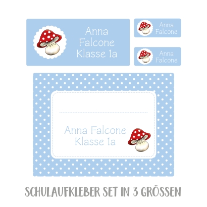 Namensaufkleber Set fr die Schule Fliegenpilz