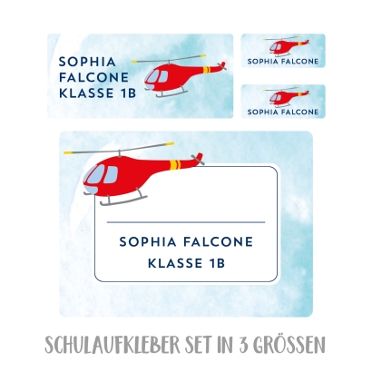 Namensaufkleber Set fr die Schule Helikopter