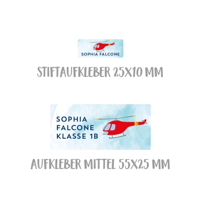 Namensaufkleber Set fr die Schule Helikopter