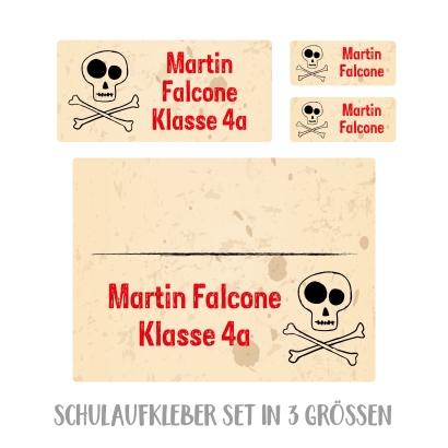 Namensaufkleber Set fr die Schule Totenkopf