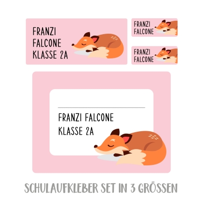 Namensaufkleber Set fr die Schule Fuchs
