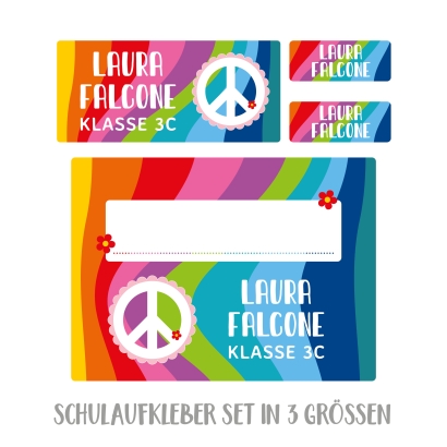 Namensaufkleber Set fr die Schule Hippie