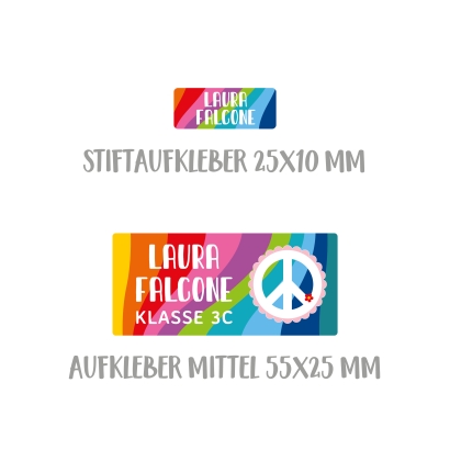 Namensaufkleber Set fr die Schule Hippie