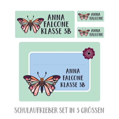 Namensaufkleber Set fr die Schule Schmetterling