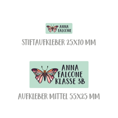 Namensaufkleber Set fr die Schule Schmetterling