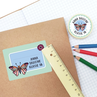 Namensaufkleber Set fr die Schule Schmetterling