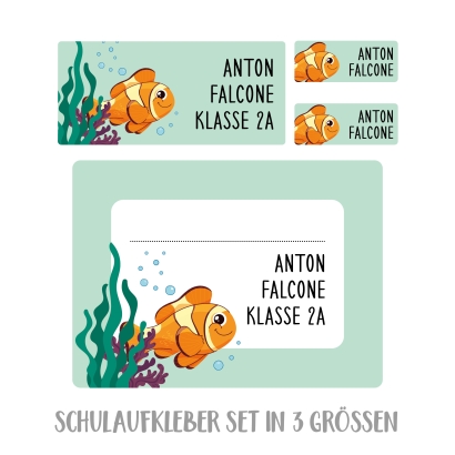 Namensaufkleber Set fr die Schule Fisch