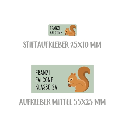 Namensaufkleber Set fr die Schule Eichhrnchen