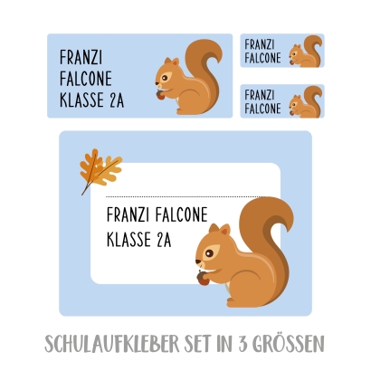 Namensaufkleber Set fr die Schule Eichhrnchen