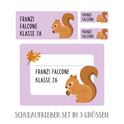Namensaufkleber Set fr die Schule Eichhrnchen