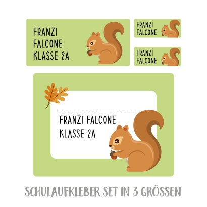 Namensaufkleber Set fr die Schule Eichhrnchen