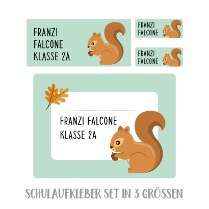 Namensaufkleber Set fr die Schule Eichhrnchen