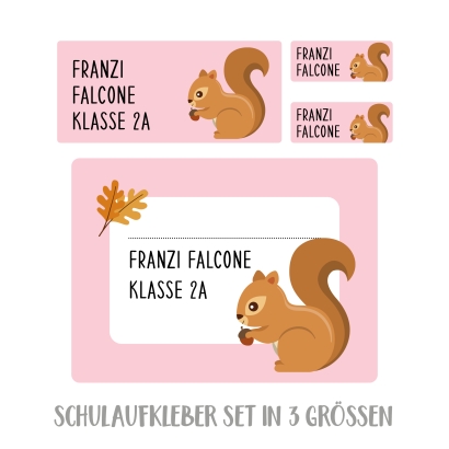 Namensaufkleber Set fr die Schule Eichhrnchen