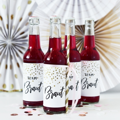 JGA Team Braut Banderole fr Prosecco Dosen 10er Set, Dots gold