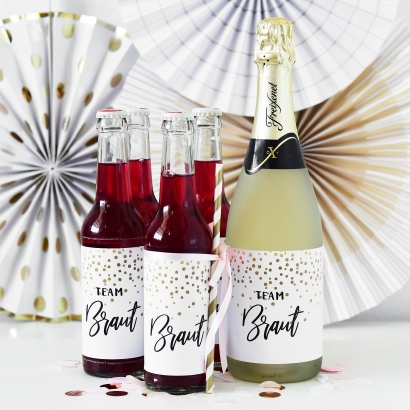 JGA Team Braut Banderole fr Prosecco Dosen 10er Set, Dots gold