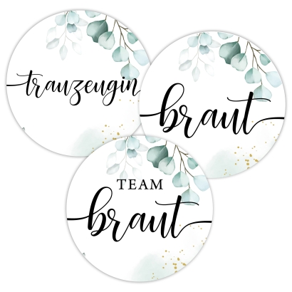 JGA Aufkleber Team Braut eukalyptus