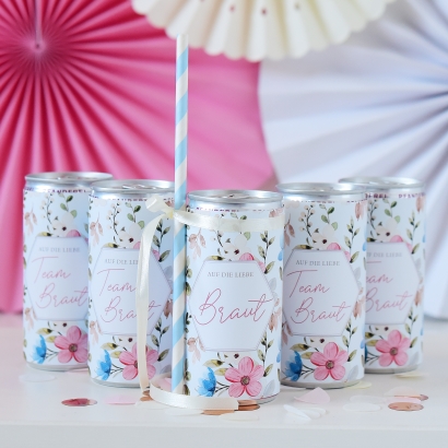 JGA Team Braut Banderole Prosecco Dosen 10erSet, flowers II