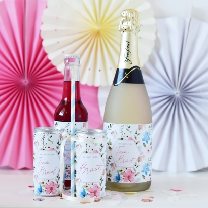 JGA Team Braut Banderole Prosecco Dosen 10erSet, flowers II