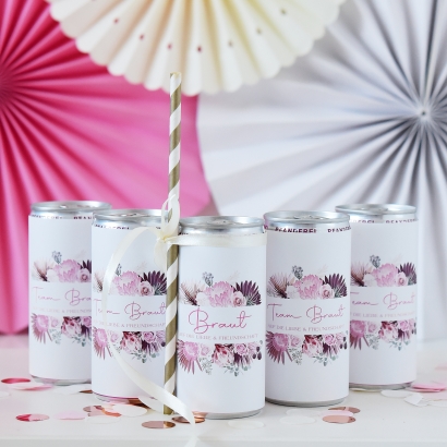 JGA Team Braut Banderole Prosecco Dosen 10er Set, Trockenblumen