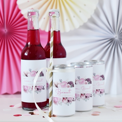 JGA Team Braut Banderole Prosecco Dosen 10er Set, Trockenblumen
