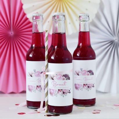 JGA Team Braut Banderole Prosecco Dosen 10er Set, Trockenblumen