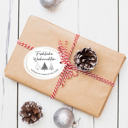 Weihnachtsaufkleber Tannen modern, personalisiert