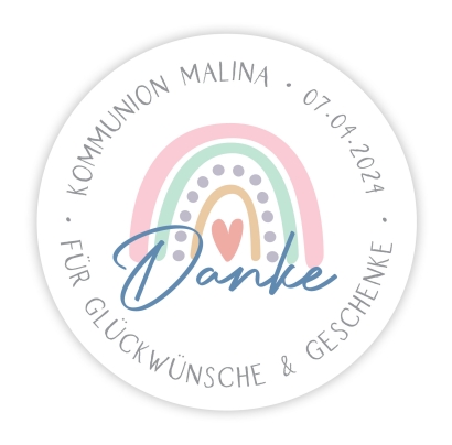 Danke Aufkleber zur Taufe I Kommunion Regenbogen boho