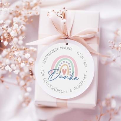Danke Aufkleber zur Taufe I Kommunion Regenbogen boho