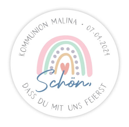 Danke Aufkleber zur Taufe I Kommunion Regenbogen boho