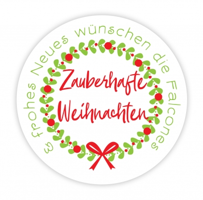 Aufkleber Weihnachten frohes Fest, Kranz rot-grn